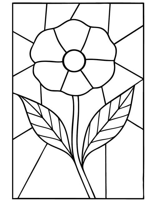 stained glass coloring page of a poppy