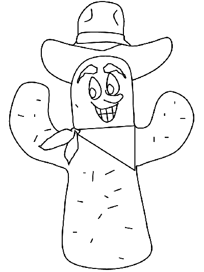 cartoon cowboy cactus coloring page