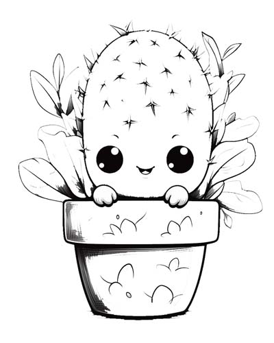 cartoon cactus coloring page