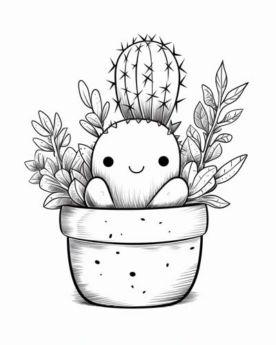 cartoon cactus coloring page