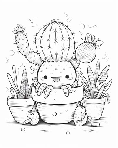 cartoon cactus coloring page
