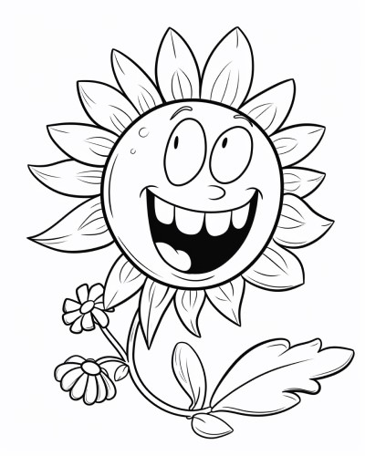 happy cartoon flower coloring page