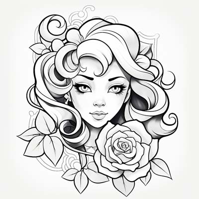 woman and a rose  coloring page