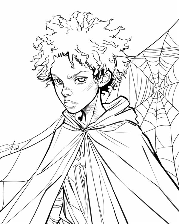 African folklore coloring page of Anansi in human form
