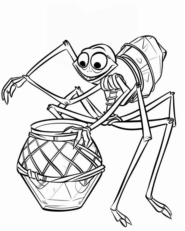 African folklore coloring page of Anansi and the pot of stories