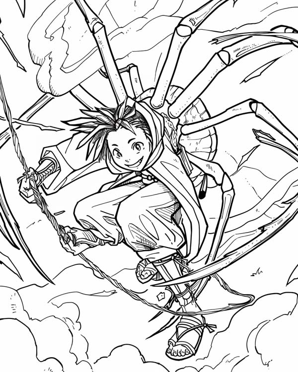 African folklore coloring page of Anansi climbing to the sky