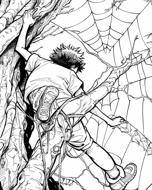 African folklore coloring page of Anansi climbing to the sky