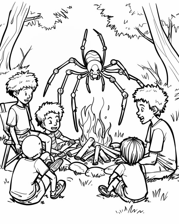 African folklore coloring page of Anansi the storyteller