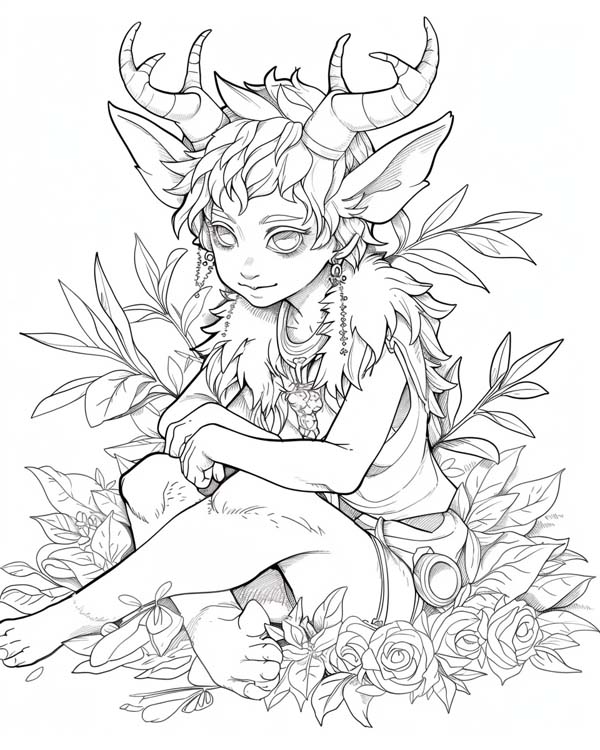European folklore coloring page of a faun