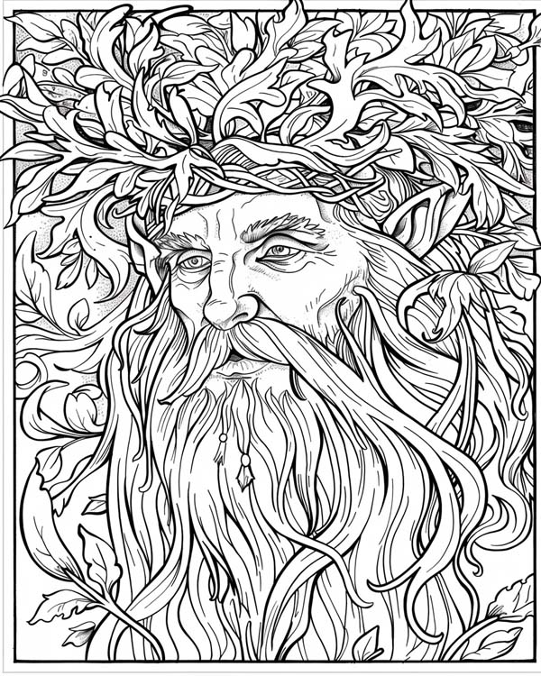 European folklore coloring page of the Green Man