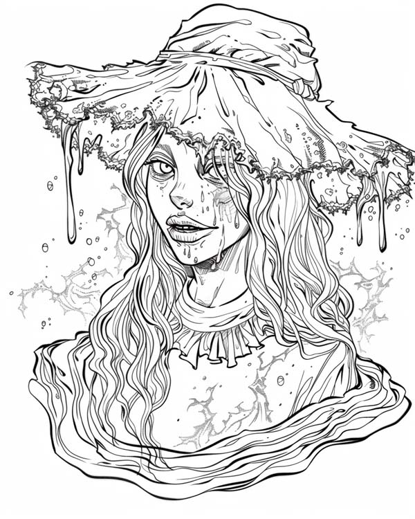 European folklore coloring page of Jenny Greenteeth