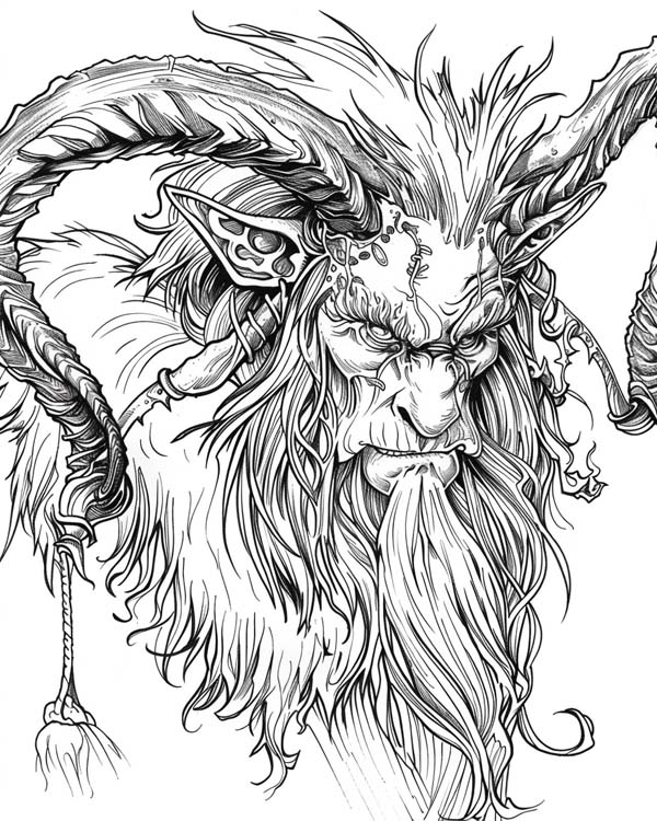 European folklore coloring page of Krampus