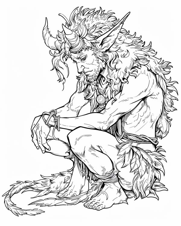 European folklore coloring page of a satyr