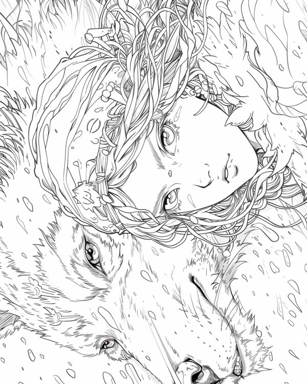 European folklore coloring page of the Wild Hunt