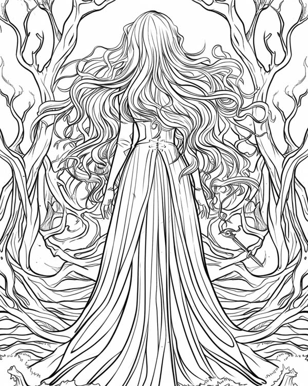 European folklore coloring page of the Wild Woman