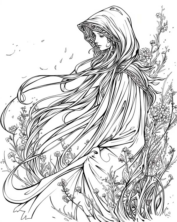 European folklore coloring page of Witte Wieven