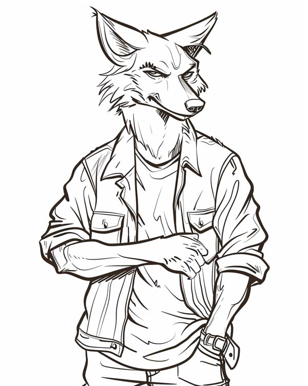 Native American folklore coloring page of modern day coyote