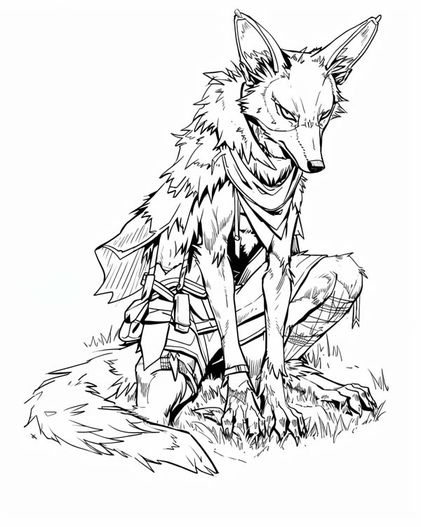 Native American folklore coloring page of coyote the trickster