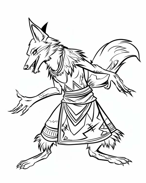 retro coloring page of coyote the trickster