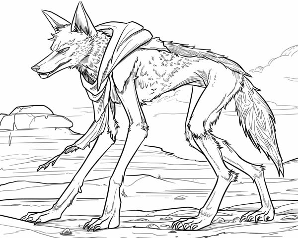 scary coloring page of coyote the trickster
