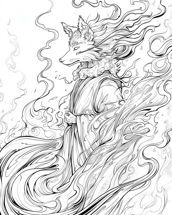 Native American folklore coloring page of coyote the shapeshifter