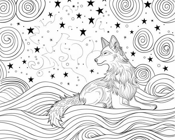 coloring page of coyote the trickster creating constellations