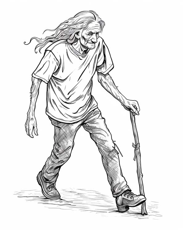 Native American folklore coloring page of coyote as an old man
