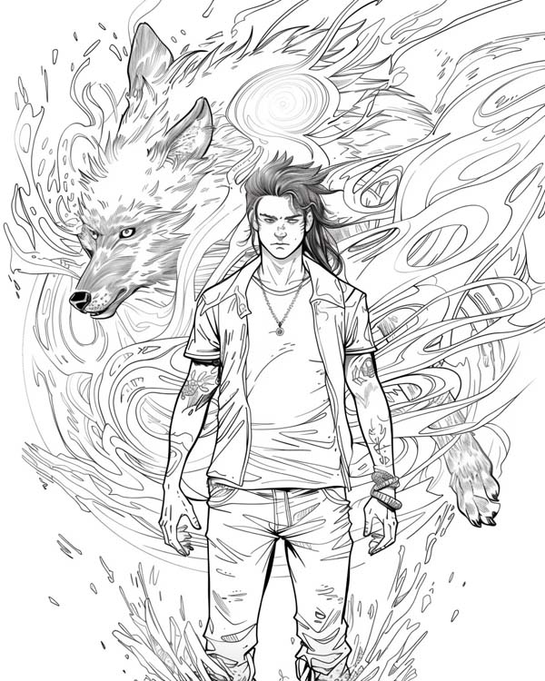 Native American folklore coloring page of coyote's spirit