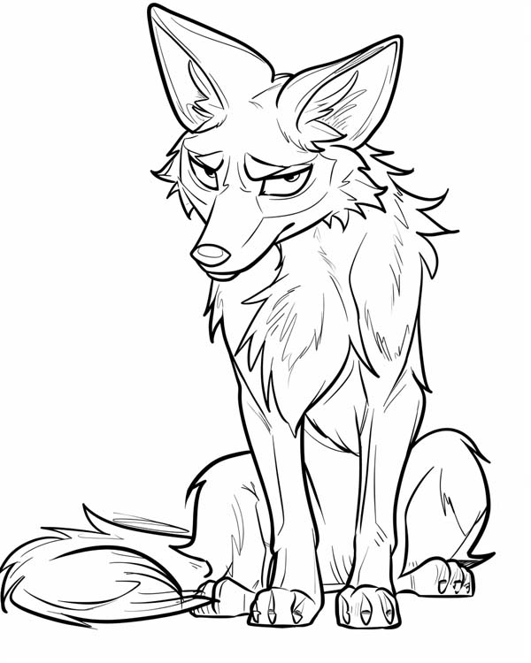 Native American folklore coloring page of coyote looking guilty