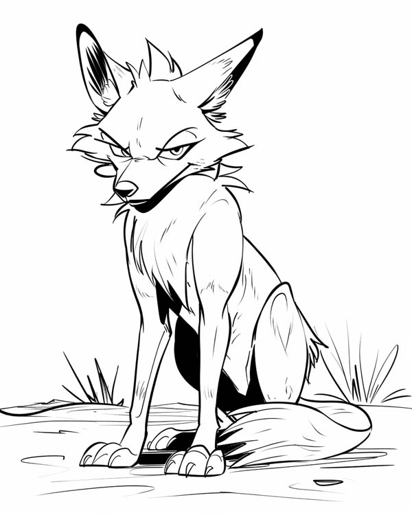 Native American folklore coloring page of coyote looking sly