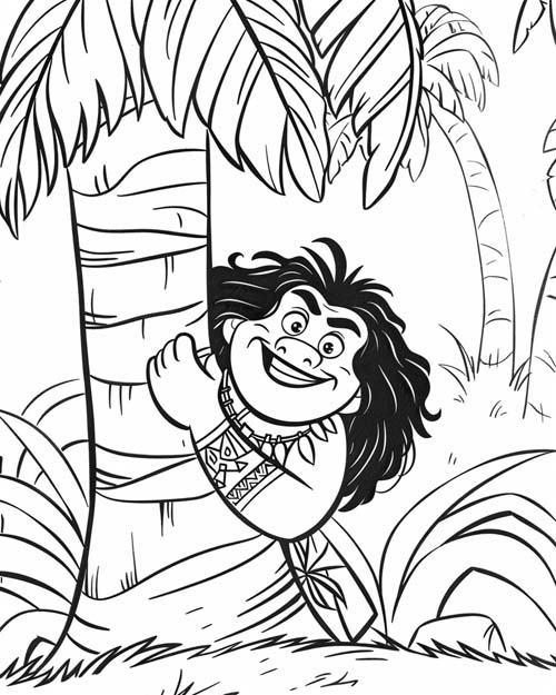 Polynesian folklore coloring page of Maui sneaking around