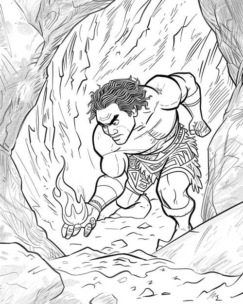 Polynesian folklore coloring page of Maui