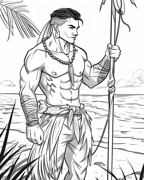 Polynesian folklore coloring page of Maui