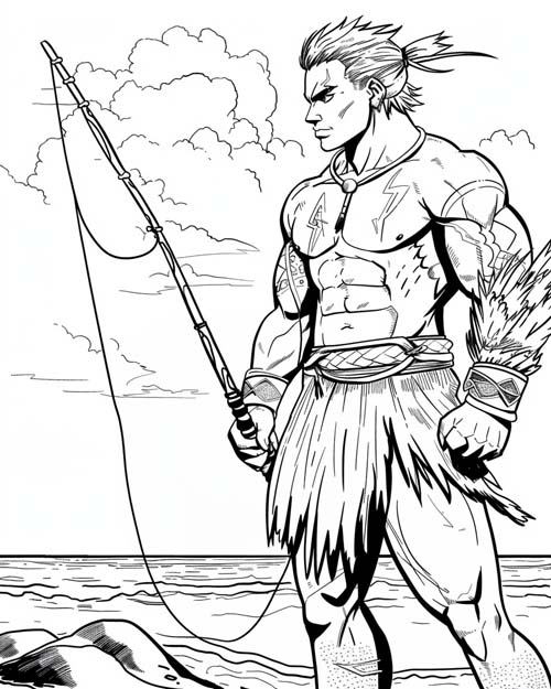 Polynesian folklore coloring page of Maui
