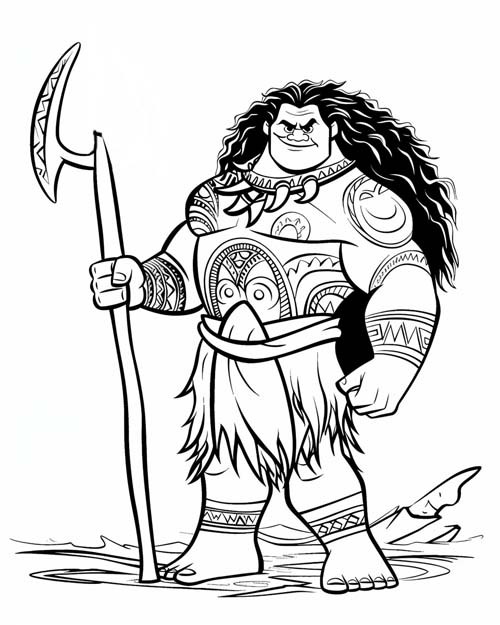 Polynesian folklore coloring page of Maui and his fishhook
