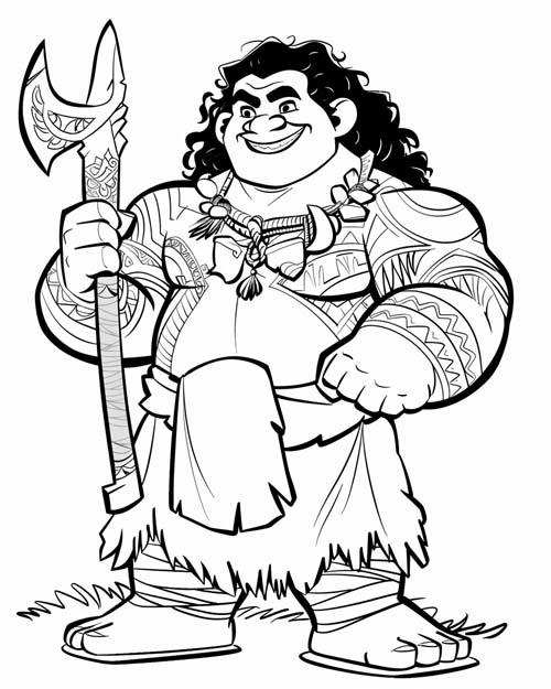 Polynesian folklore coloring page of Maui with his fishhook