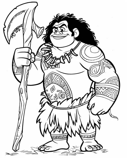 Polynesian folklore coloring page of Maui holding his fishhook