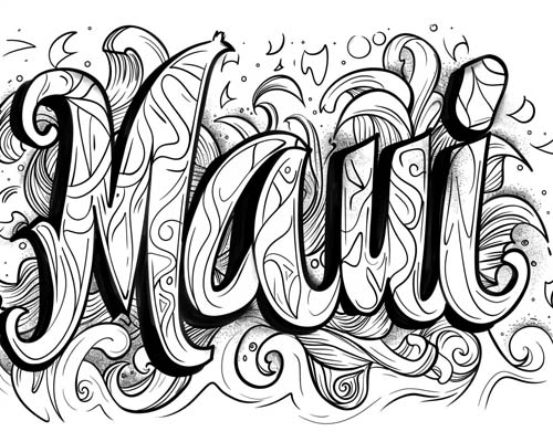 graffiti word art coloring page of Maui