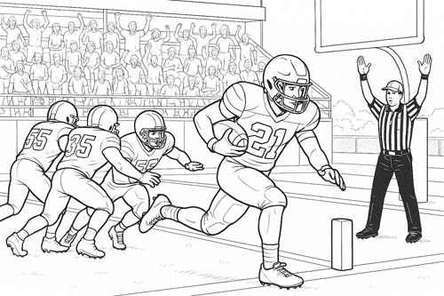 coloring page of a high school football game touchdown