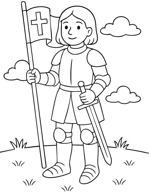 labeled preschool coloring page of Joan of Arc