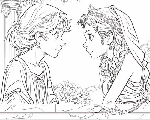 coloring page of Arachne and Athena