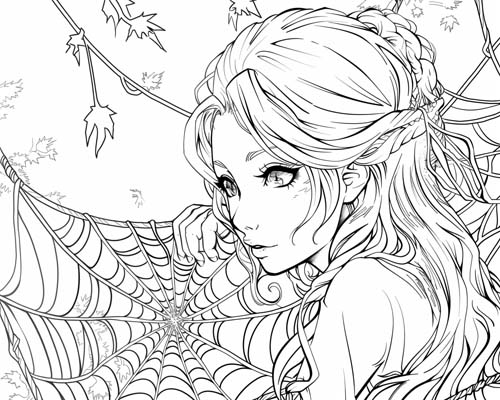 coloring page of Arachne as a spider