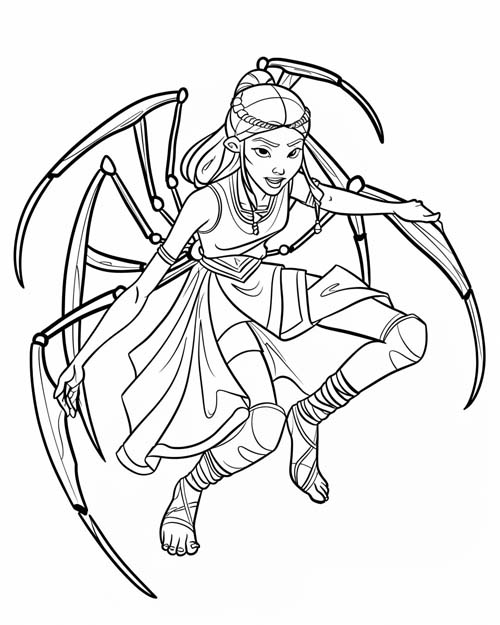 coloring page of Arachne as a spider