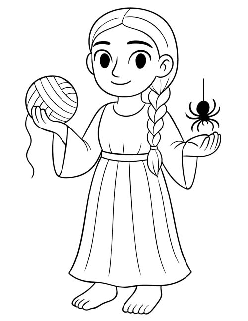 coloring page of Arachne the weaver