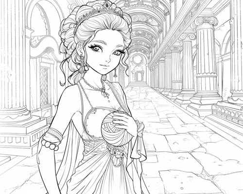 coloring page of Ariadne and the labyrinth