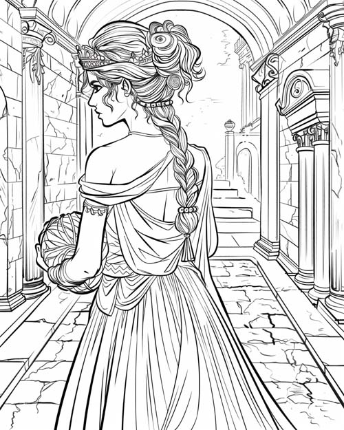 coloring page of Ariadne and the labyrinth