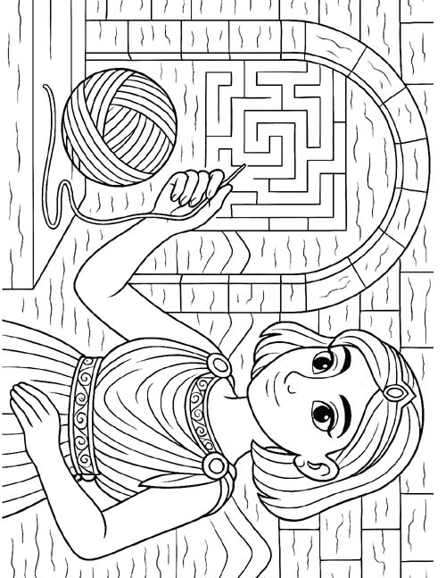 coloring page of Ariadne and the labyrinth