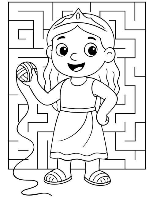 coloring page of Ariadne and the labyrinth