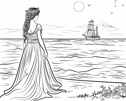 coloring page of Ariadne watching Theseus leave