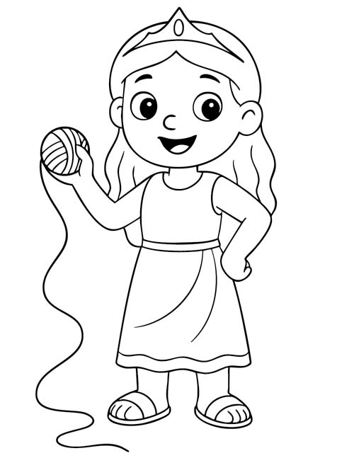 coloring page of Ariadne holding her magic thread